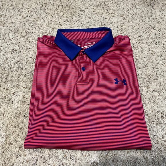 Under Armour Mens XL  TG Red & Blue Striped Polo Shirt With Moisture-Wicking - Picture 8 of 15